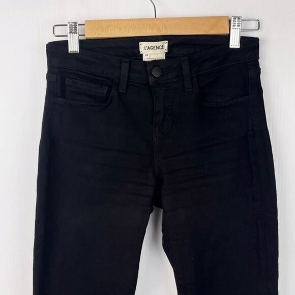 L'AGENCE Margot High-Rise Skinny Black Noir Jeans 24 - Picture 3 of 10